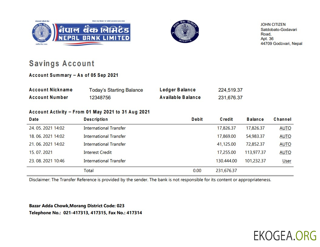 Déclaration de la Nepal Bank Nepal